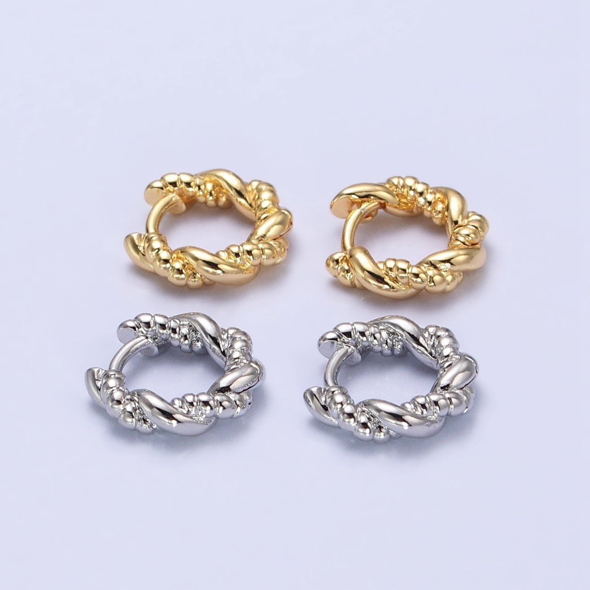 Gold, Silver Twisted Rope Croissant 12mm Huggie Hoop Earrings | AB551 AB552