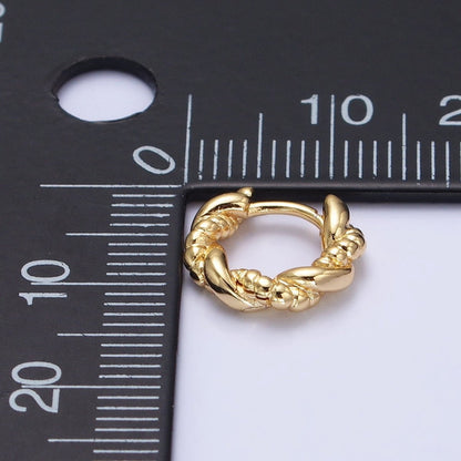 Gold, Silver Twisted Rope Croissant 12mm Huggie Hoop Earrings | AB551 AB552