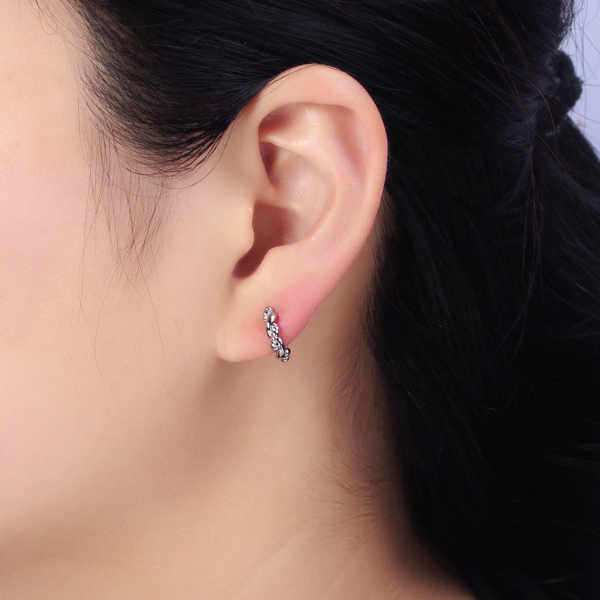 Gold, Silver Twisted Rope Croissant 12mm Huggie Hoop Earrings | AB551 AB552