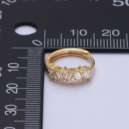 Gold, Silver Zig-Zag Clear Baguette CZ 15mm Huggie Hoop Earrings | AB522 AB527