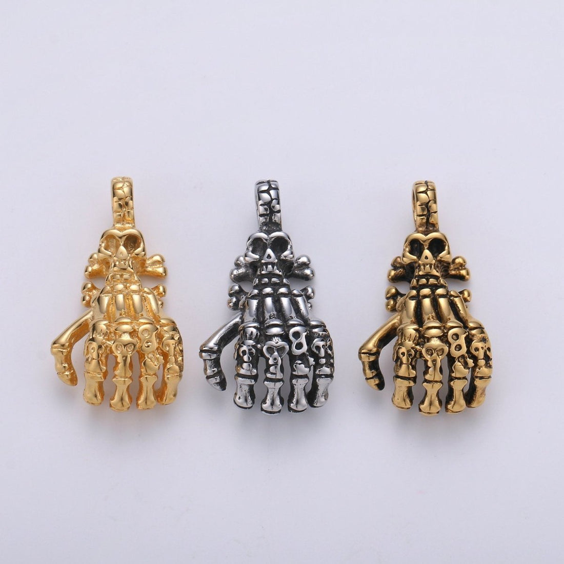 Gold Skeleton Hand Charm Zombie Hand Charm Silver Halloween Charm Tibetan Silver Charms For Men Jewelry Making in Stailness Steel Finding J-793, J-795