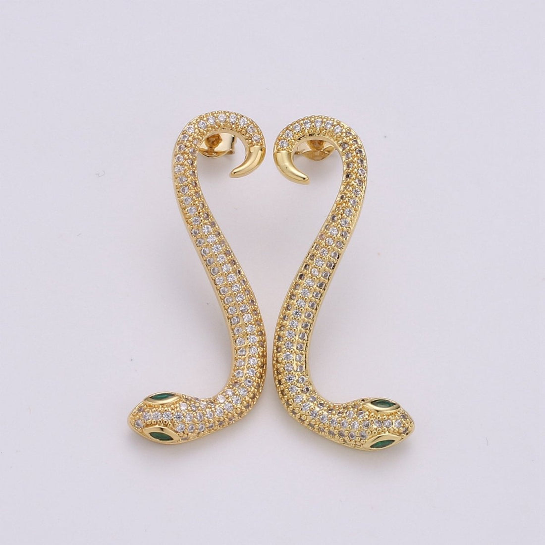 Gold snake earrings asp cleopatra toga serpent dangle 40mm long lightweight earrings Serpent snake Jewelry Micro pave Stud Earring Q-173