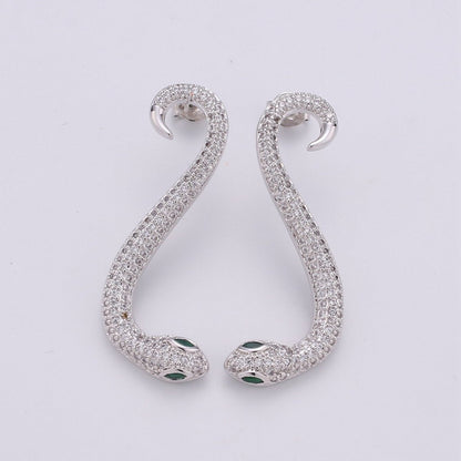 Gold snake earrings asp cleopatra toga serpent dangle 40mm long lightweight earrings Serpent snake Jewelry Micro pave Stud Earring Q-173