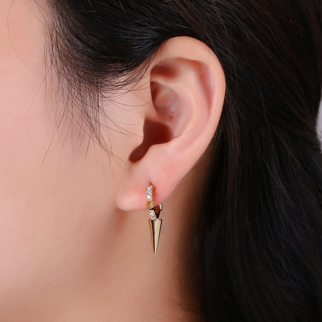 Gold Spiky Earrings, Spike Hoop Earrings, Dainty Huggie Earrings, Minimalist Earring, Small Gold Hoops Earring, Dainty Drop Earring K-708
