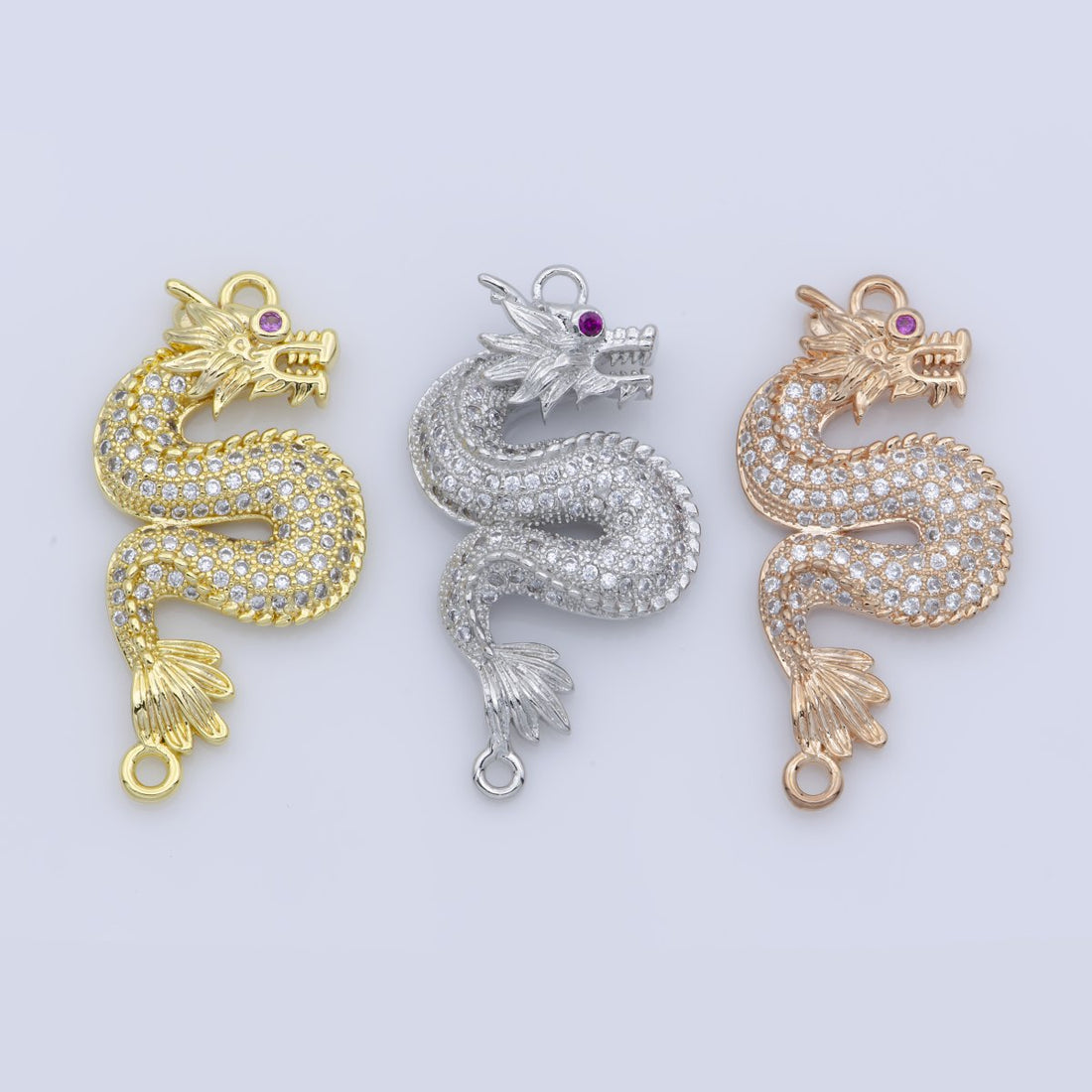 Gold Spirit Mythical Majesty Dragon Chinese Legend Belief DIY Cubic Zirconia Bracelet Charm Bead Finding CONNECTOR For Jewelry Making F-245