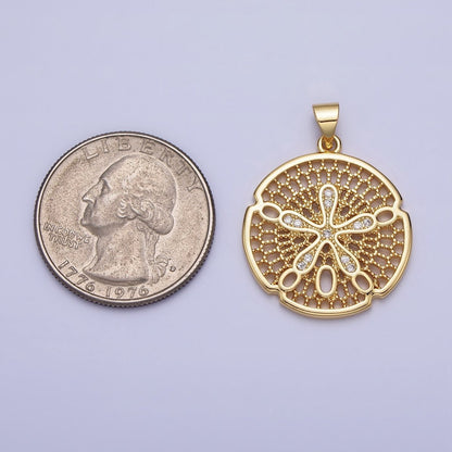 Gold Splat Flower Beaded Filigree Geometric Round Pendant | AA153