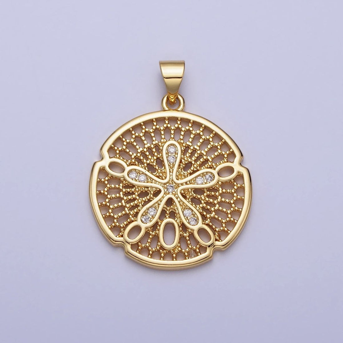 Gold Splat Flower Beaded Filigree Geometric Round Pendant | AA153