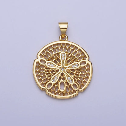 Gold Splat Flower Beaded Filigree Geometric Round Pendant | AA153