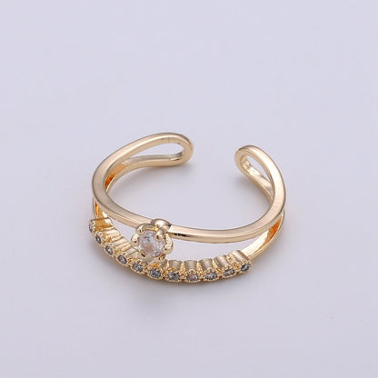 Gold Stack Ring | Minimalist Ring | Dainty Fine Ring or Delicate Wedding Ring | Open Ring | Adjustable Ring | Micro Pave CZ Ring  R-062