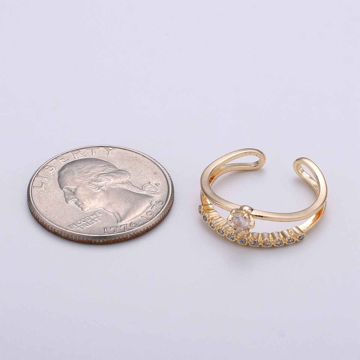 Gold Stack Ring | Minimalist Ring | Dainty Fine Ring or Delicate Wedding Ring | Open Ring | Adjustable Ring | Micro Pave CZ Ring  R-062