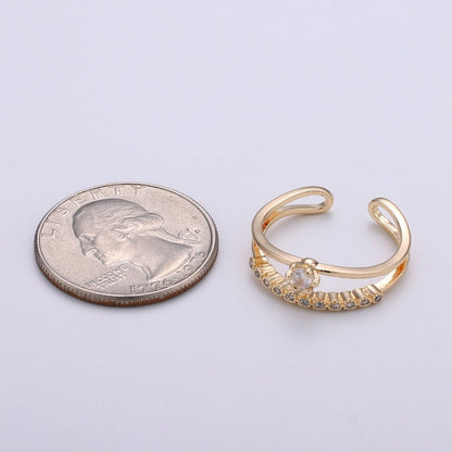 Gold Stack Ring | Minimalist Ring | Dainty Fine Ring or Delicate Wedding Ring | Open Ring | Adjustable Ring | Micro Pave CZ Ring  R-062