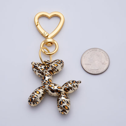 Gold Cheetah Balloon Animal Dog Heart Push Gate Keychain Accessories | WB-00186