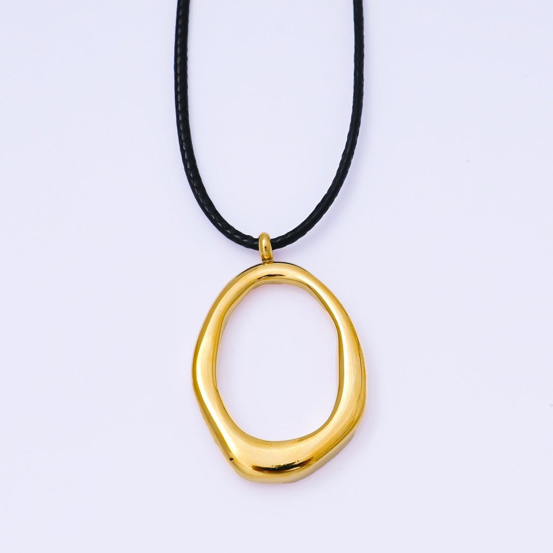 Gold Stainless Steel 1.6mm Freeform Oblong Leather Chain 16 Inch Necklace with Extender | WA-1377