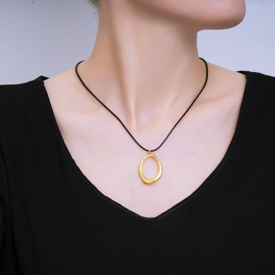 Gold Stainless Steel 1.6mm Freeform Oblong Leather Chain 16 Inch Necklace with Extender | WA-1377