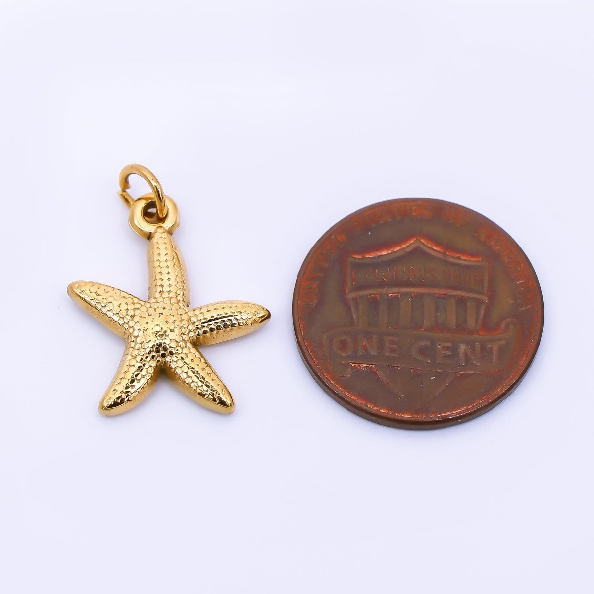 Gold Stainless Steel 18mm Dotted Under the Sea Starfish Charm | J058