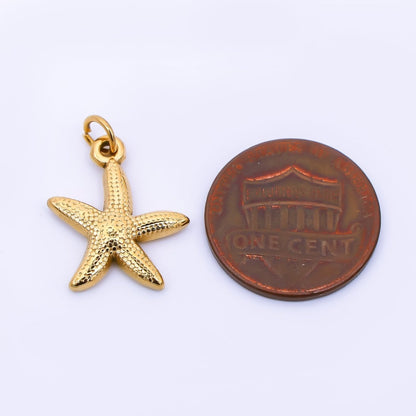 Gold Stainless Steel 18mm Dotted Under the Sea Starfish Charm | J058