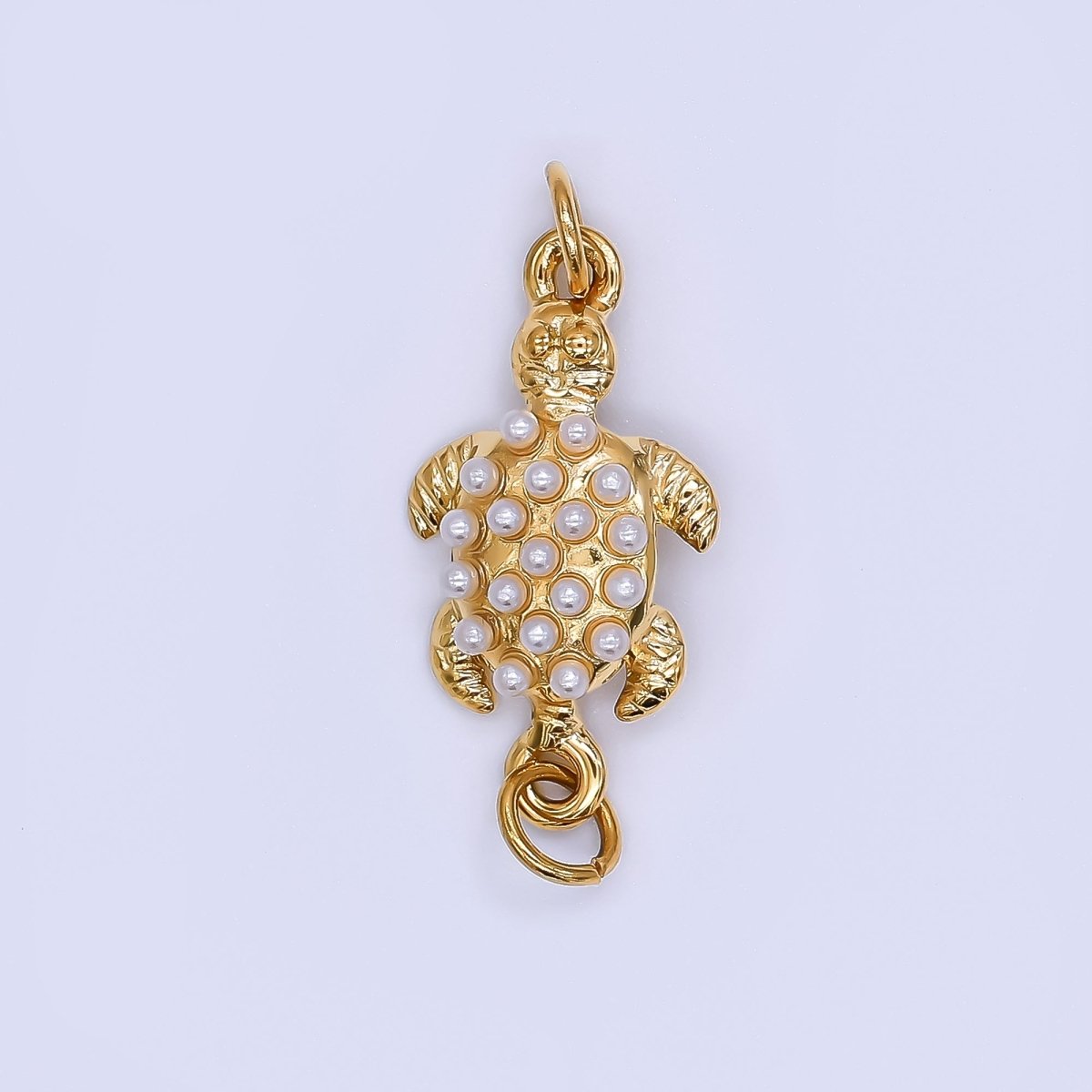 Gold Stainless Steel 22mm Shell Pearl Sea Turtle Charm Connector | Y060