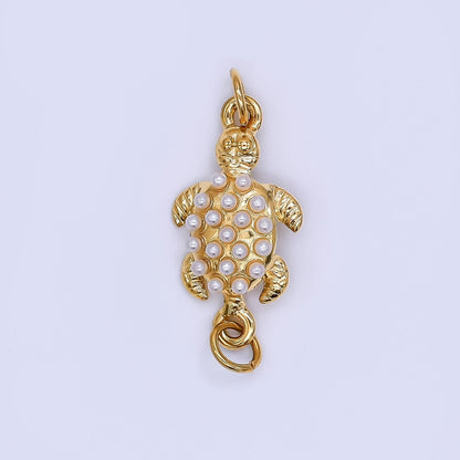 Gold Stainless Steel 22mm Shell Pearl Sea Turtle Charm Connector | Y060