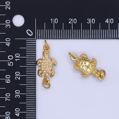 Gold Stainless Steel 22mm Shell Pearl Sea Turtle Charm Connector | Y060