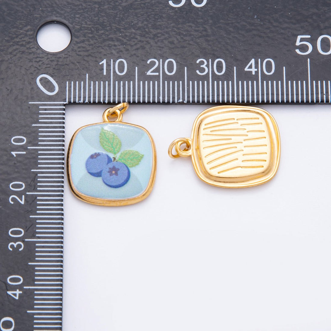 Gold Stainless Steel 24mm Hand-Painted Enamel Blueberry, Pear Fruit, &amp; Mushroom Charm | J073 J161 J376 J084 J095