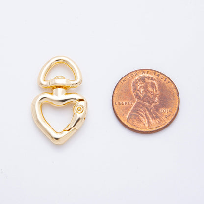 18K Gold Filled 26mm Heart Push Gate Swivel Link Clasp Closure Finding | Z1393