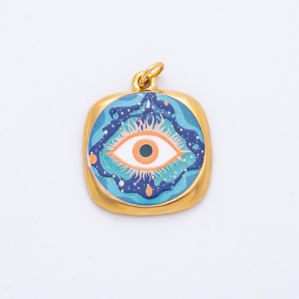 Gold Stainless Steel 26mm Enamel Aurora Style Evil Eye Charm | J664 J674