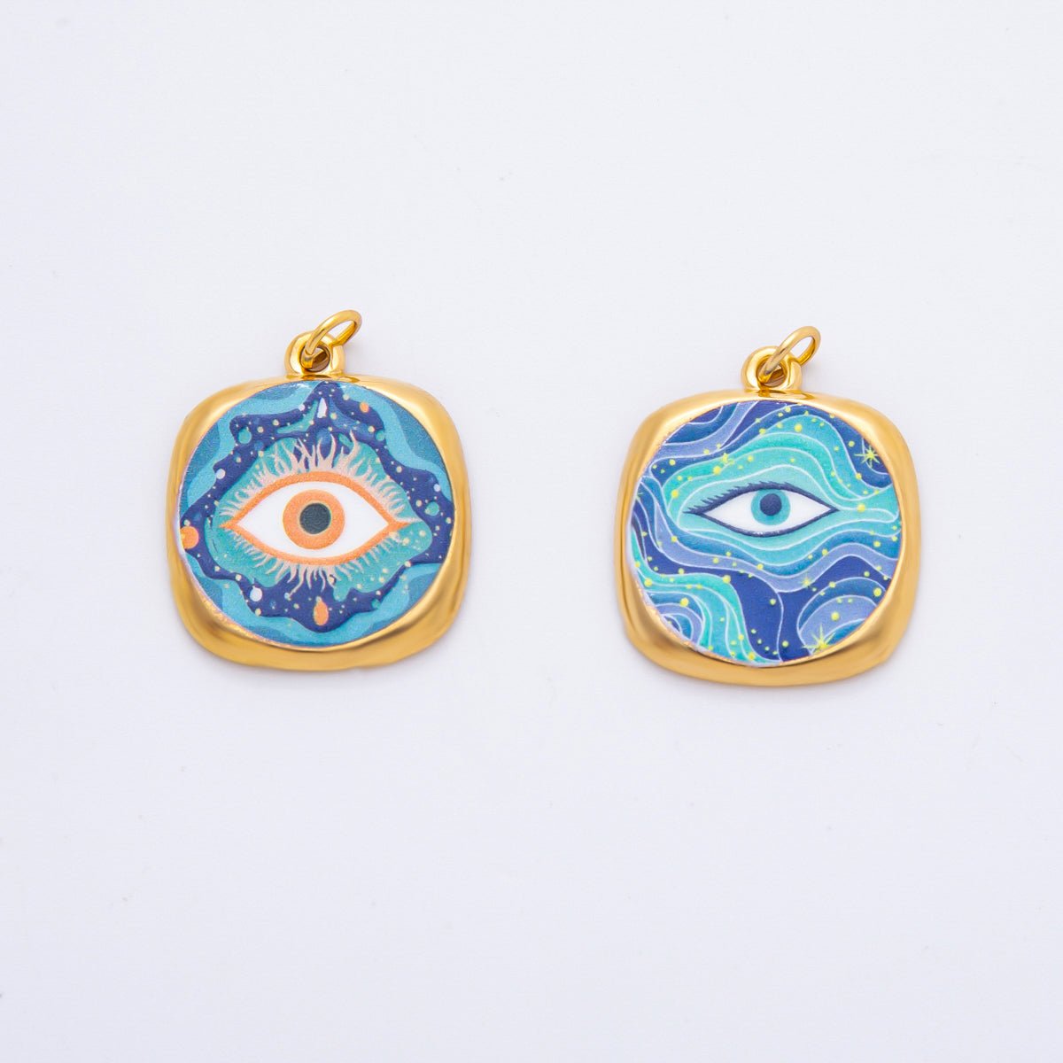 Gold Stainless Steel 26mm Enamel Aurora Style Evil Eye Charm | J664 J674
