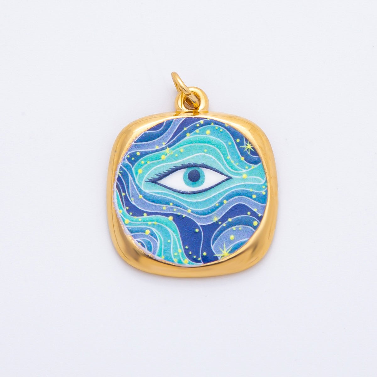 Gold Stainless Steel 26mm Enamel Aurora Style Evil Eye Charm | J664 J674