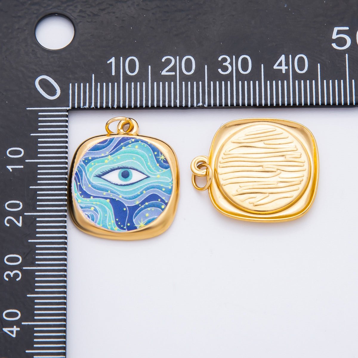 Gold Stainless Steel 26mm Enamel Aurora Style Evil Eye Charm | J664 J674
