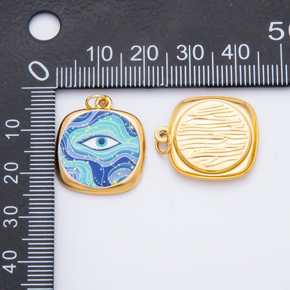 Gold Stainless Steel 26mm Enamel Aurora Style Evil Eye Charm | J664 J674