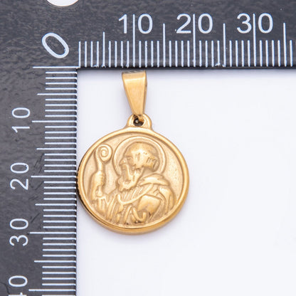 Gold Stainless Steel 28mm Saint Benedict Religious Medallion Pendant | J004