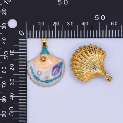Gold PVD Stainless Steel 30mm Multicolor Enamel Clam Sea Shell Summer Pendant | J187