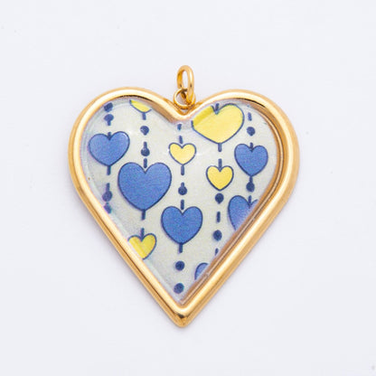 Gold Stainless Steel 31mm Hand-Painted Enamel Sparking Love Charm | J430 J438