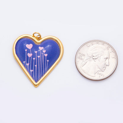 Gold Stainless Steel 31mm Hand-Painted Enamel Sparking Love Charm | J430 J438