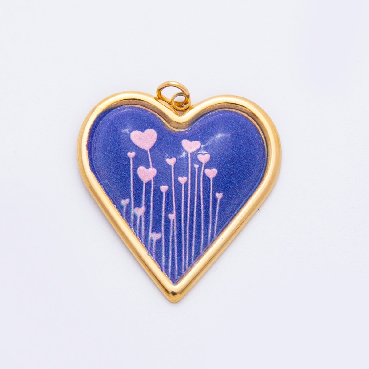 Gold Stainless Steel 31mm Hand-Painted Enamel Sparking Love Charm | J430 J438