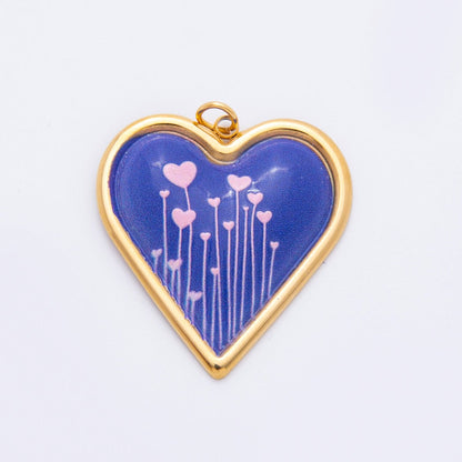Gold Stainless Steel 31mm Hand-Painted Enamel Sparking Love Charm | J430 J438
