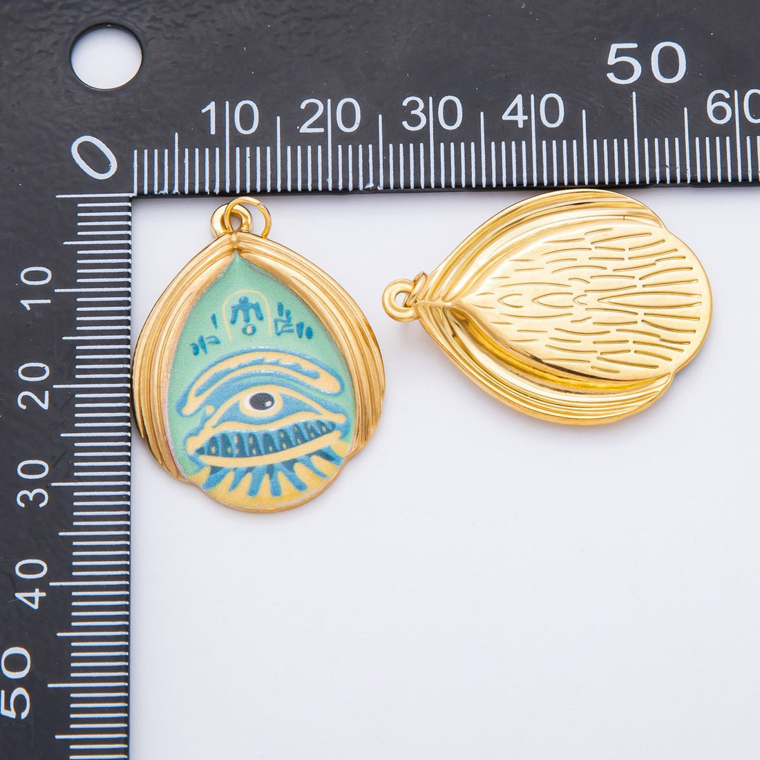 Gold Stainless Steel 35mm Hand-Painting Enamel Teardrop Evil Eye Charm | J699 J709 J712 J717