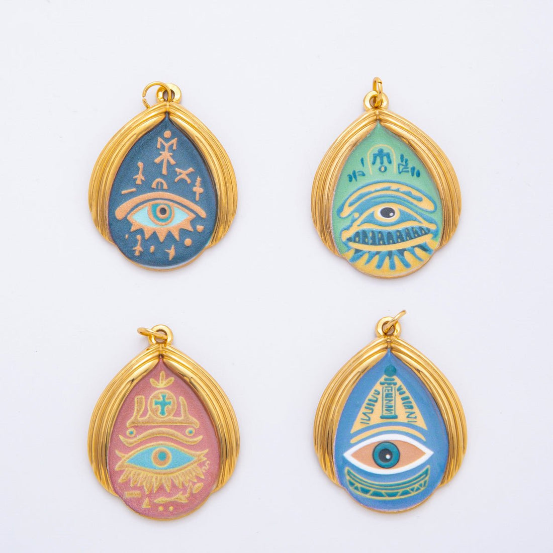 Gold Stainless Steel 35mm Hand-Painting Enamel Teardrop Evil Eye Charm | J699 J709 J712 J717