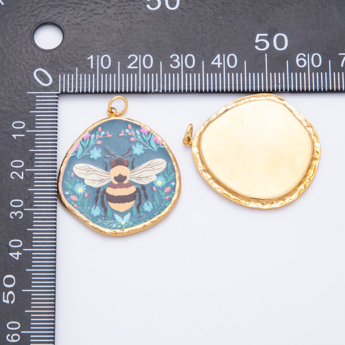 Gold Stainless Steel 36mm Hand-Painted Enamel Small Honey Bee Charm | J445