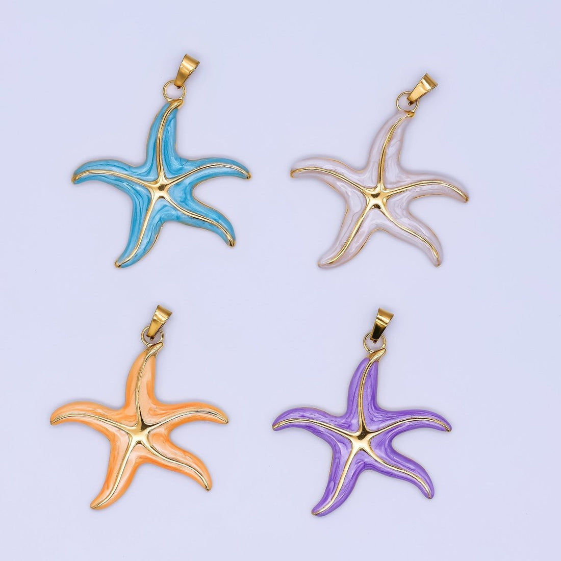 Gold Stainless Steel 37mm Blue, Purple, Orange Enamel Under the Sea Starfish Beach Pendant | J141 J419