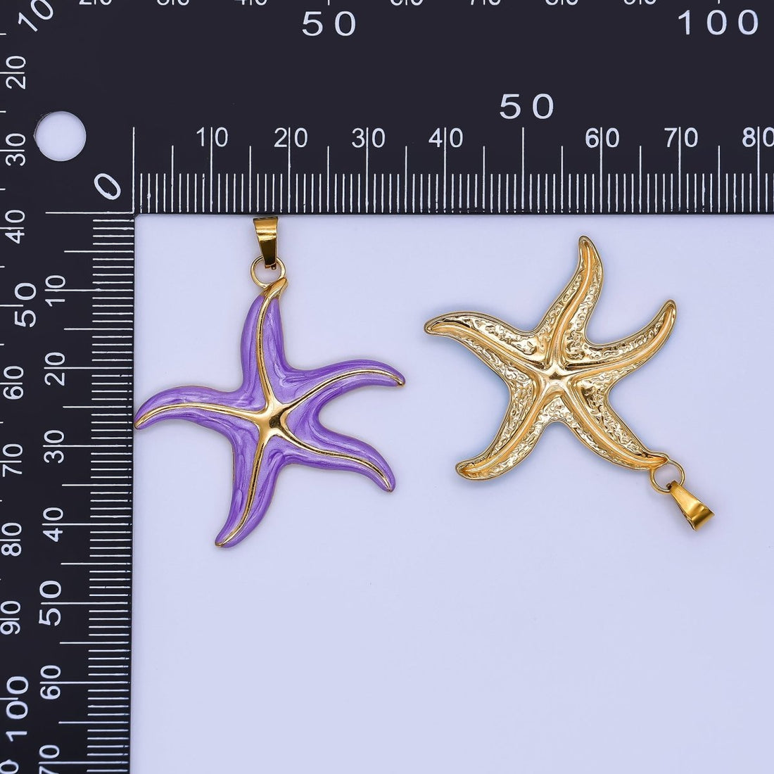 Gold Stainless Steel 37mm Blue, Purple, Orange Enamel Under the Sea Starfish Beach Pendant | J141 J419
