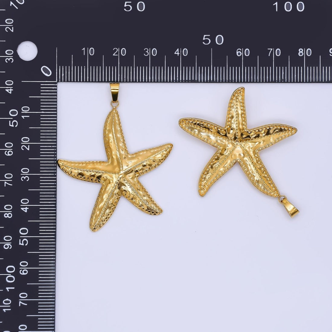 Gold Stainless Steel 40.5mm Hammered Dotted Minimalist Starfish Animal Summer Pendant | J152