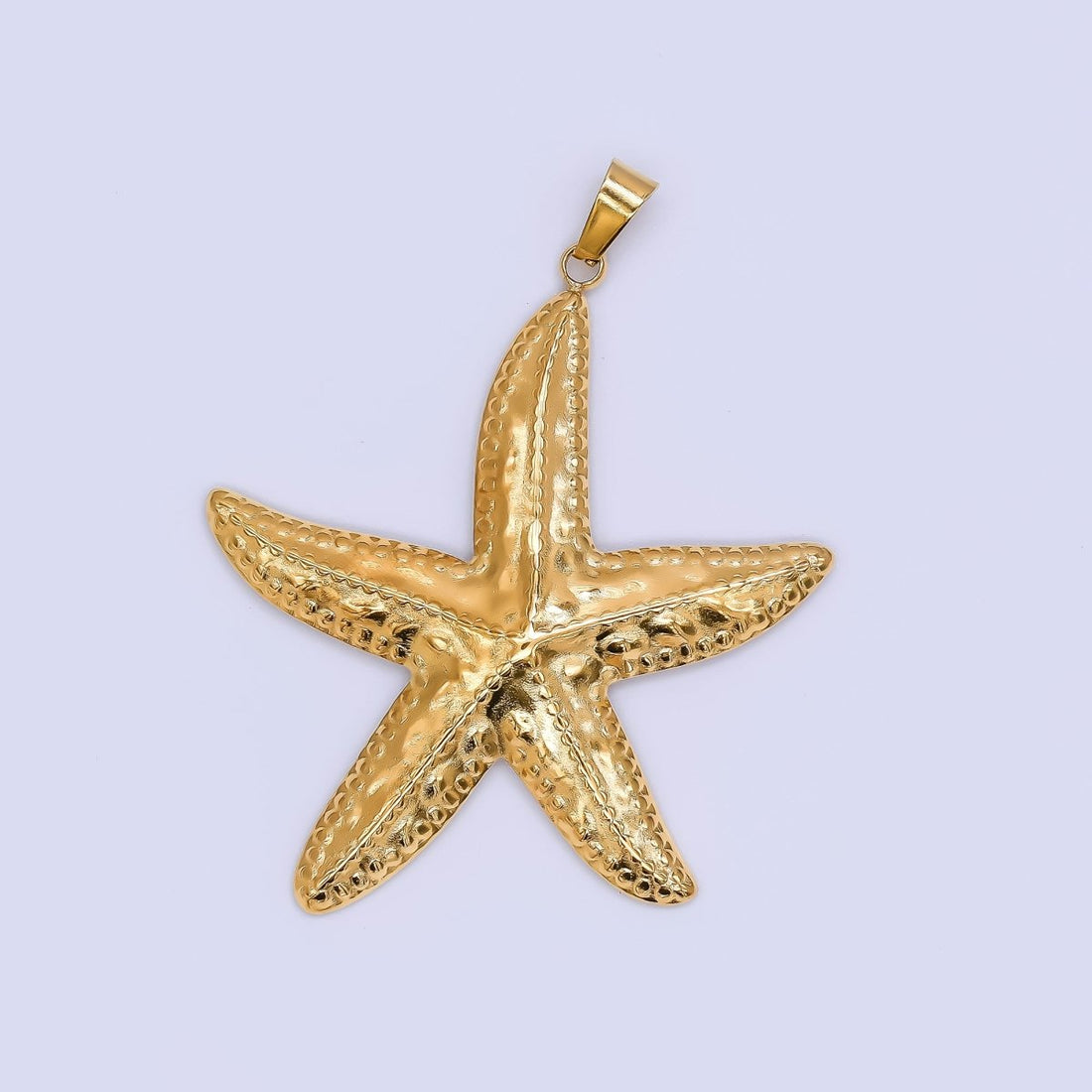 Gold Stainless Steel 40.5mm Hammered Dotted Minimalist Starfish Animal Summer Pendant | J152