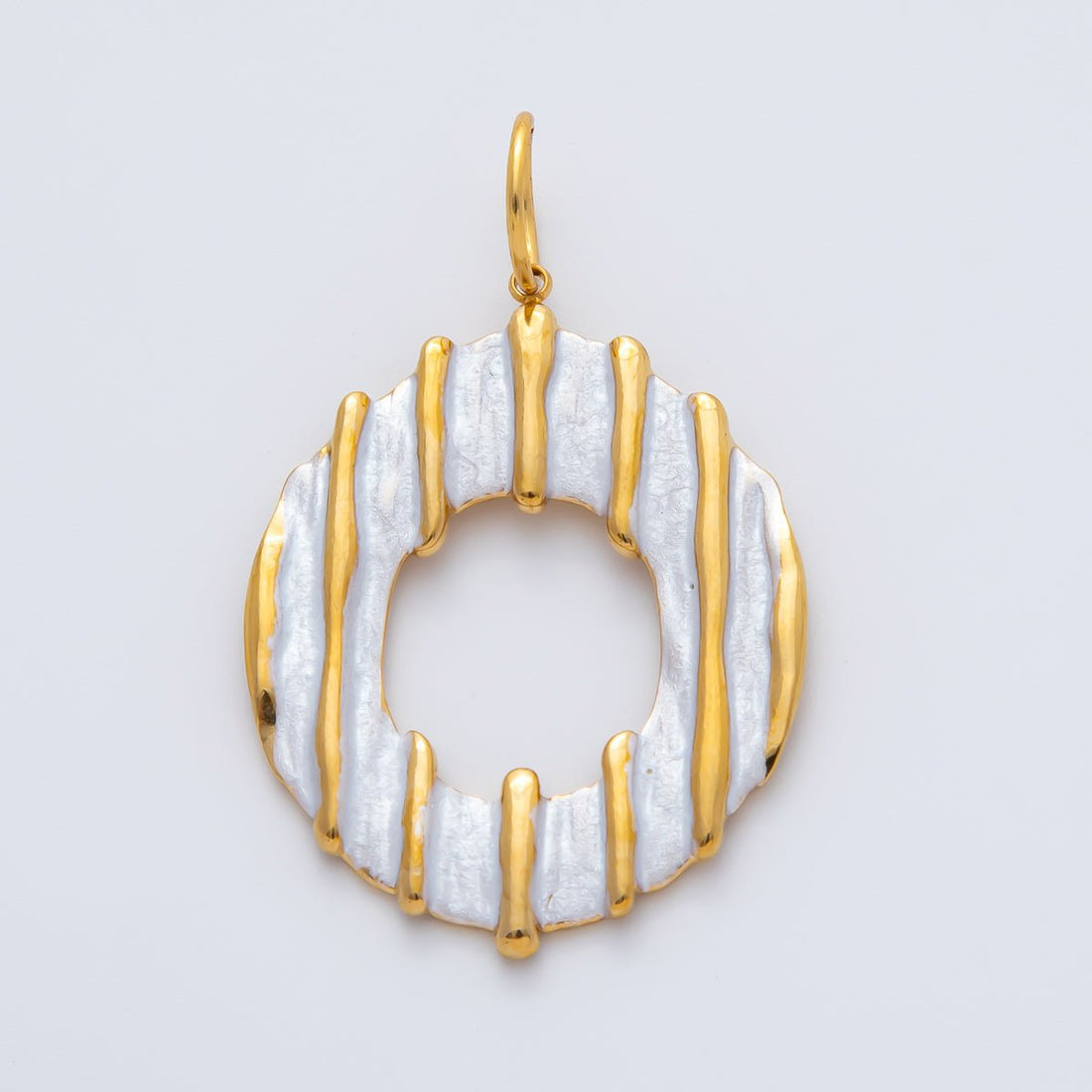 Gold Stainless Steel 40mm White Enamel Glazed Donut Charm Foodie Pendant | J888