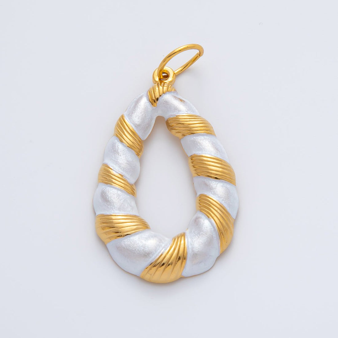 Gold Stainless Steel 43mm White Enamel Croissant Charm Food Pendant | J876