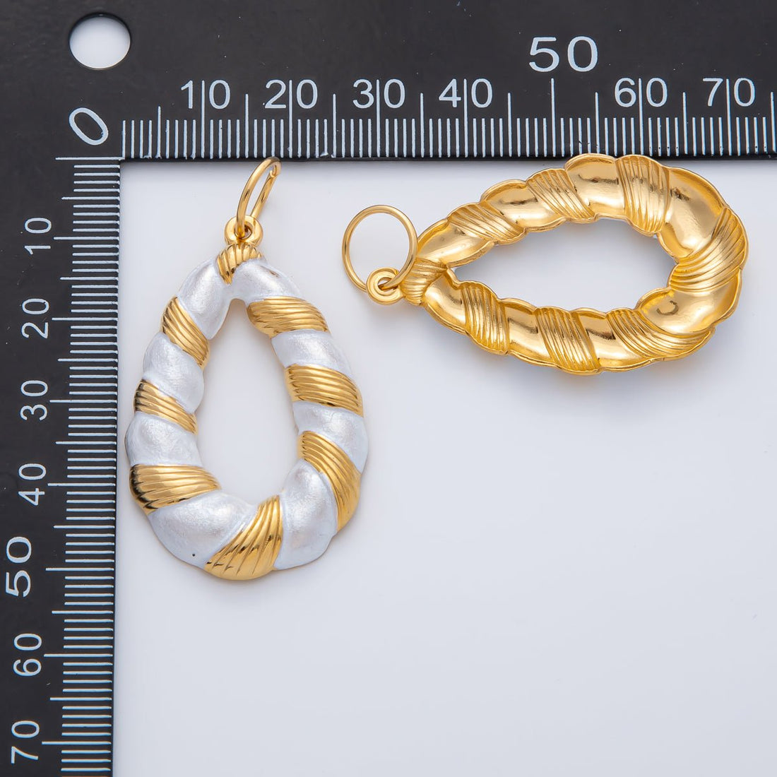 Gold Stainless Steel 43mm White Enamel Croissant Charm Food Pendant | J876