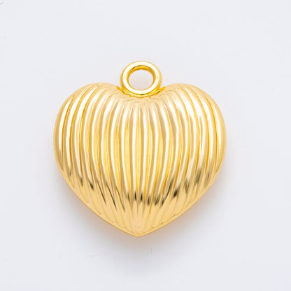 Gold Stainless Steel 45mm Linear Ribbed Chubby Heart Charm | J858