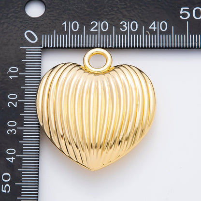 Gold Stainless Steel 45mm Linear Ribbed Chubby Heart Charm | J858