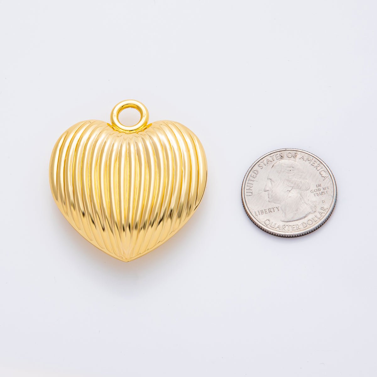 Gold Stainless Steel 45mm Linear Ribbed Chubby Heart Charm | J858