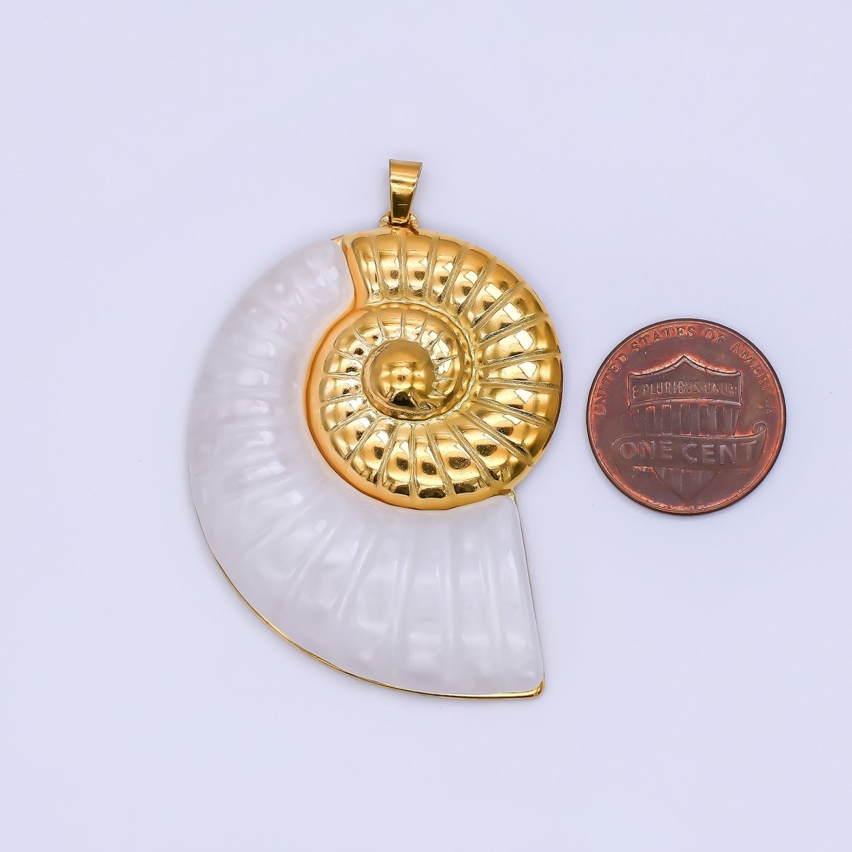 Gold PVD Stainless Steel 47mm Mother of Pearl Conch Sea Shell Pendant | J165